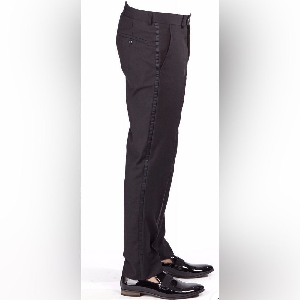 Azarman Slim Fit Tuxedo Flat Front Pants Black 36Wx32L NWT IN PACKAGE